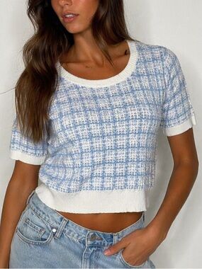 🖤Truth by Republic Blue and White Plaid Crop Top